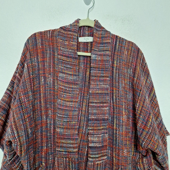 Azoe Multicolor Space Dye Southwestern Wide Kimono Sleeves Textured Jacket O/S - Picture 2 of 10